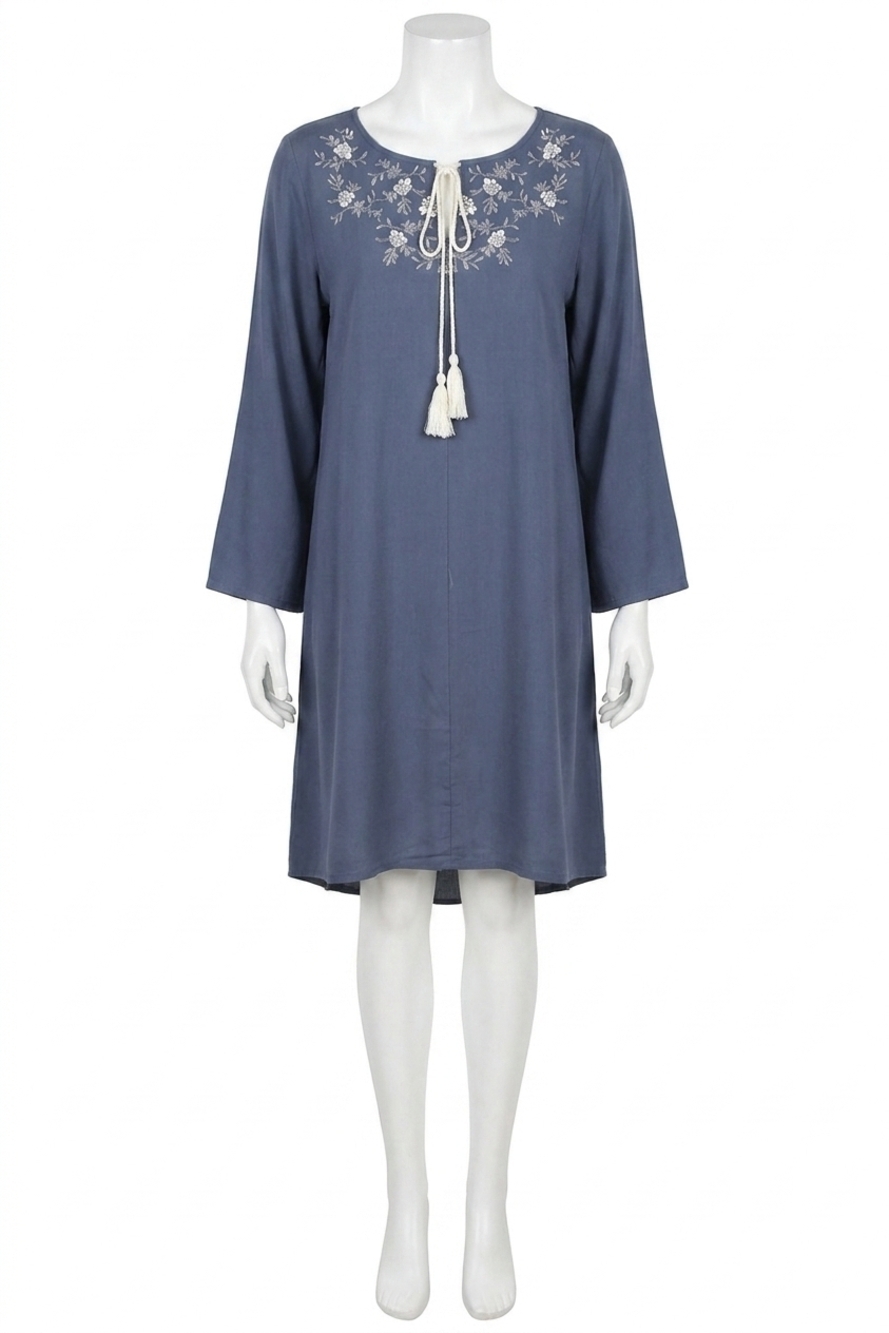 NEW KORI floral embroidered shift dress in slate